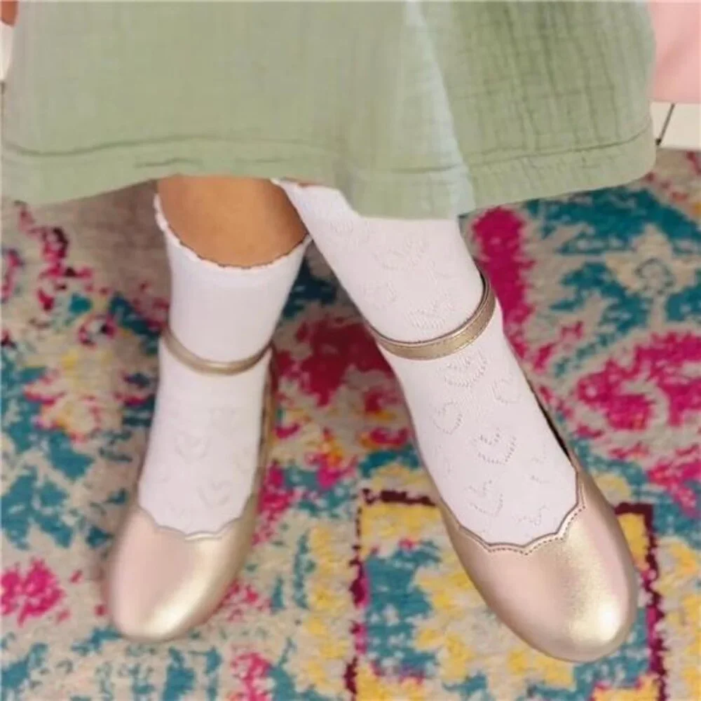 Kids White Dressy Textured Short Socks Scallop Top Design 5 Packs for‎ Girls